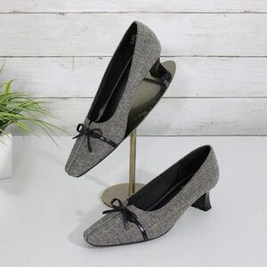 LifeStride Gray Fabric Pumps Bow Detail Womens Size 6M Comfort Block Heel